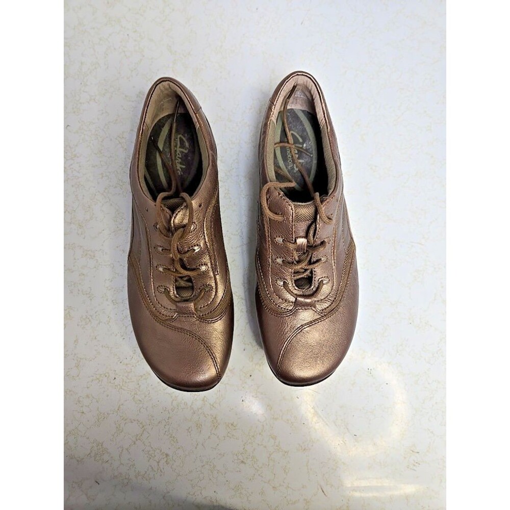 Clarks In Motion Shoes Womens Size 8  Brown Metallic Leather Lace up, Excellent